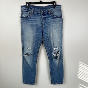 Levi's 501 CT Jeans Womens 28 Distressed Boyfriend Blue Denim Cotton